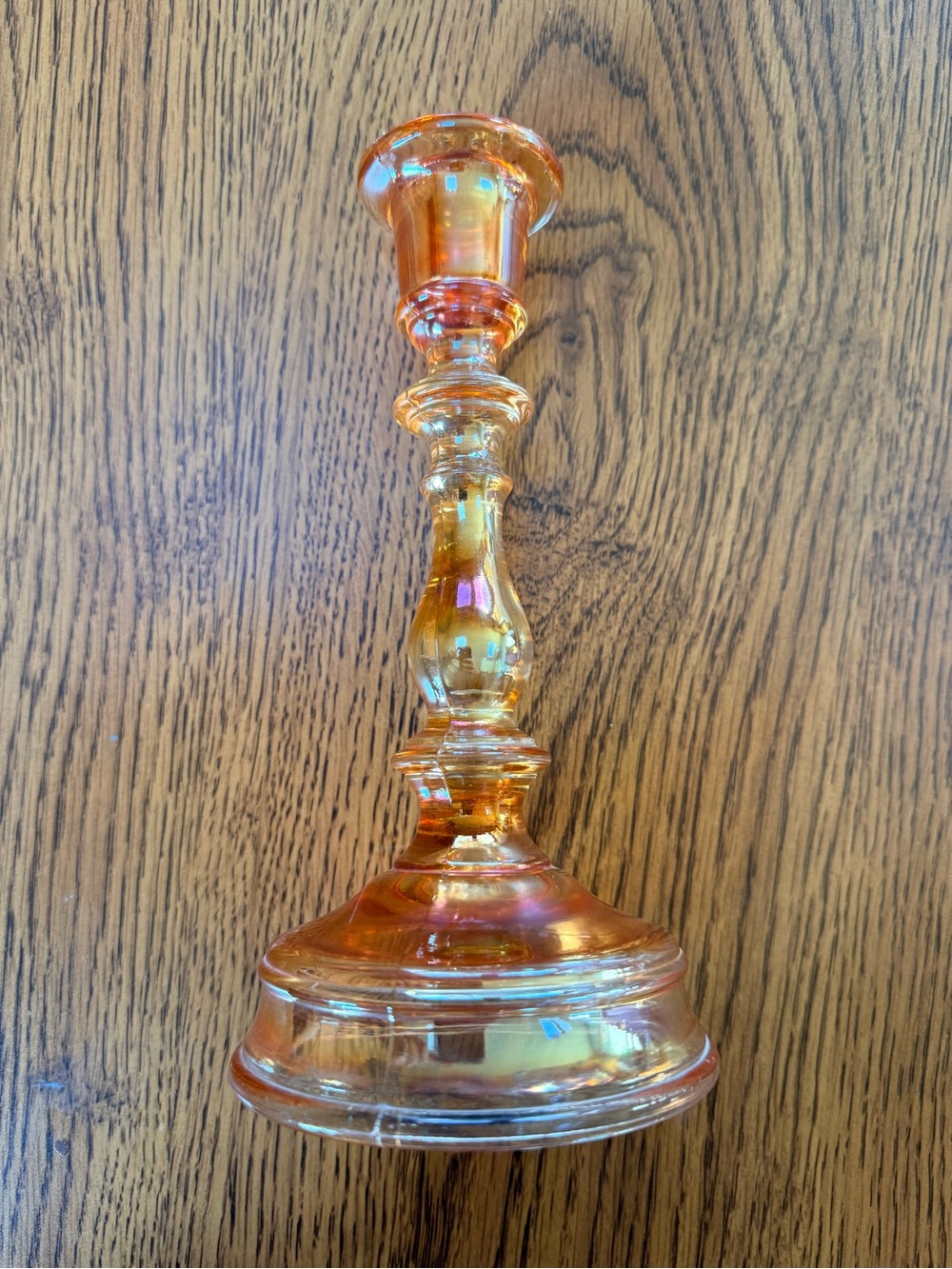 Iridescent Amber Glass Candlestick Holder